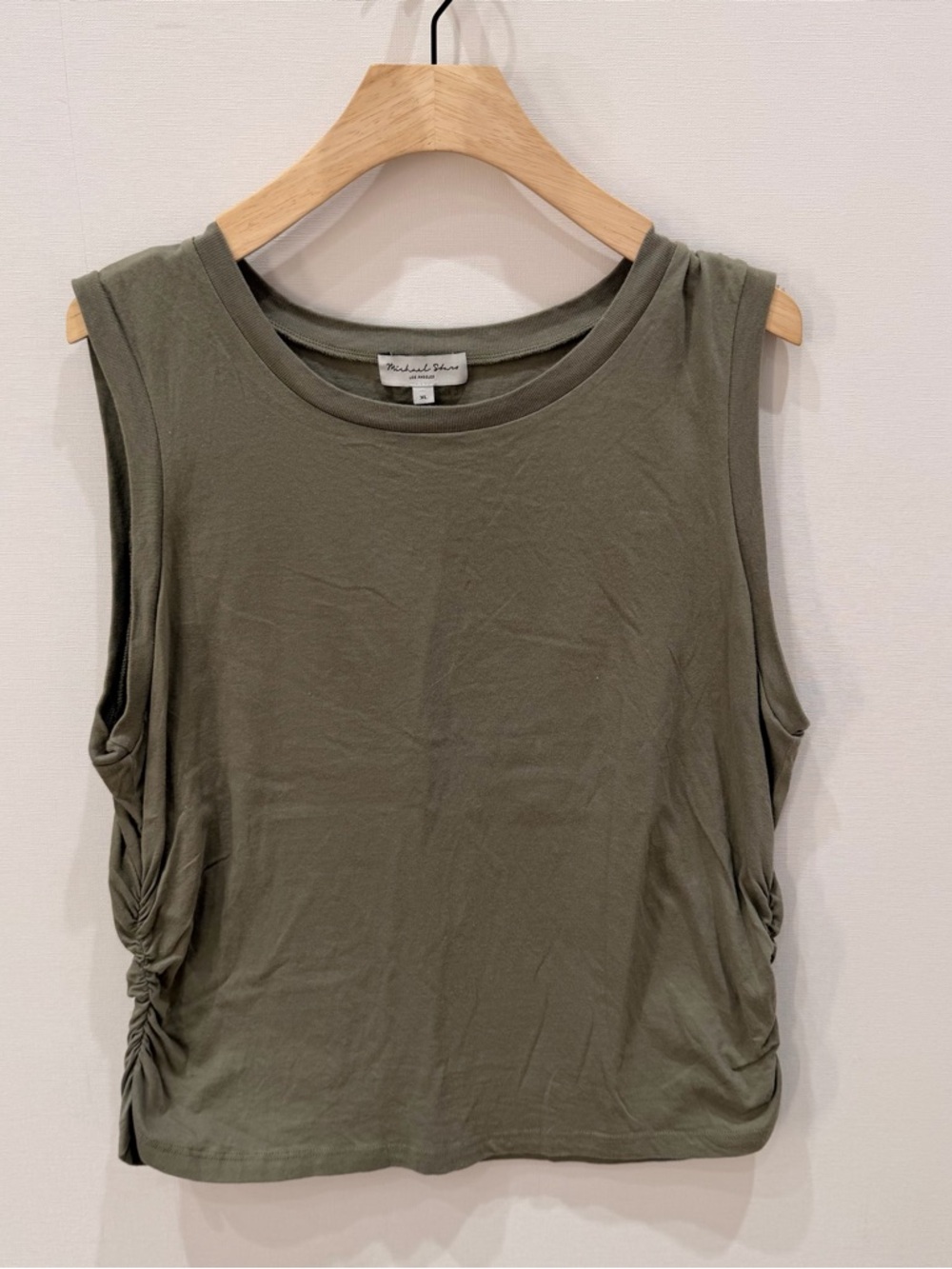 Michael Stars Olive Green Sleeveless Side-Ruched Tank